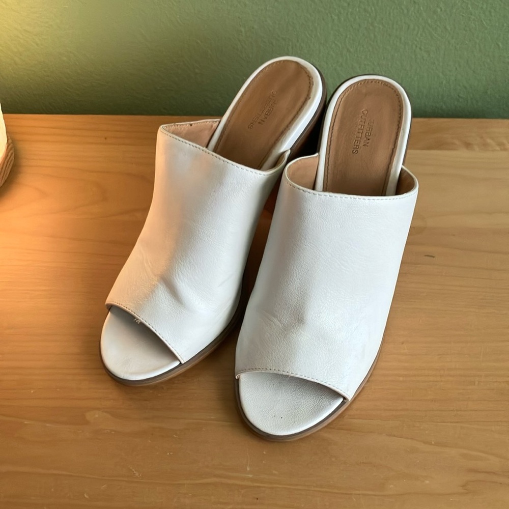 Women's White Leather Mules